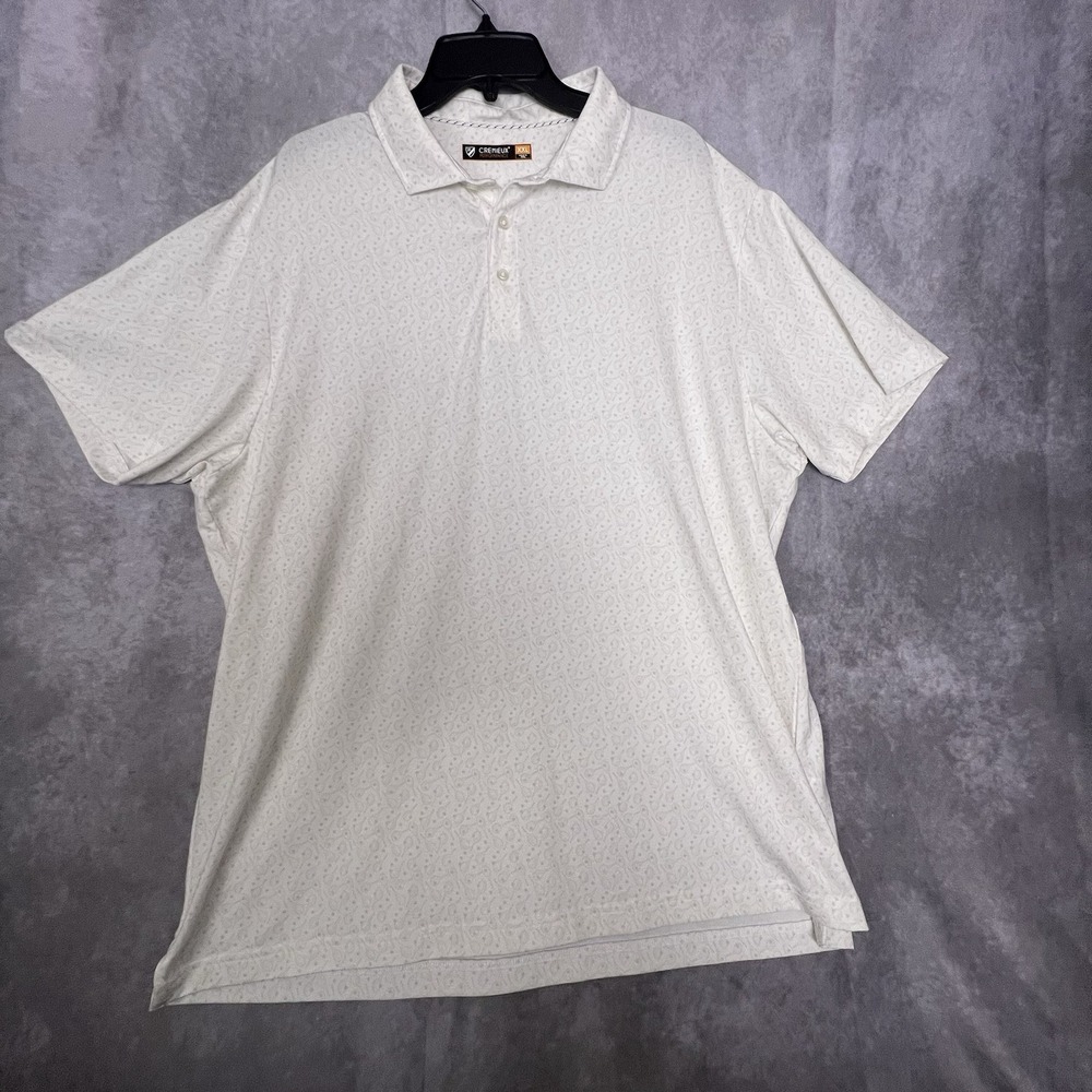 Cremieux Mens Performance Polo 2XL Ivory Short Sleeve Polyester Tennis Print‎